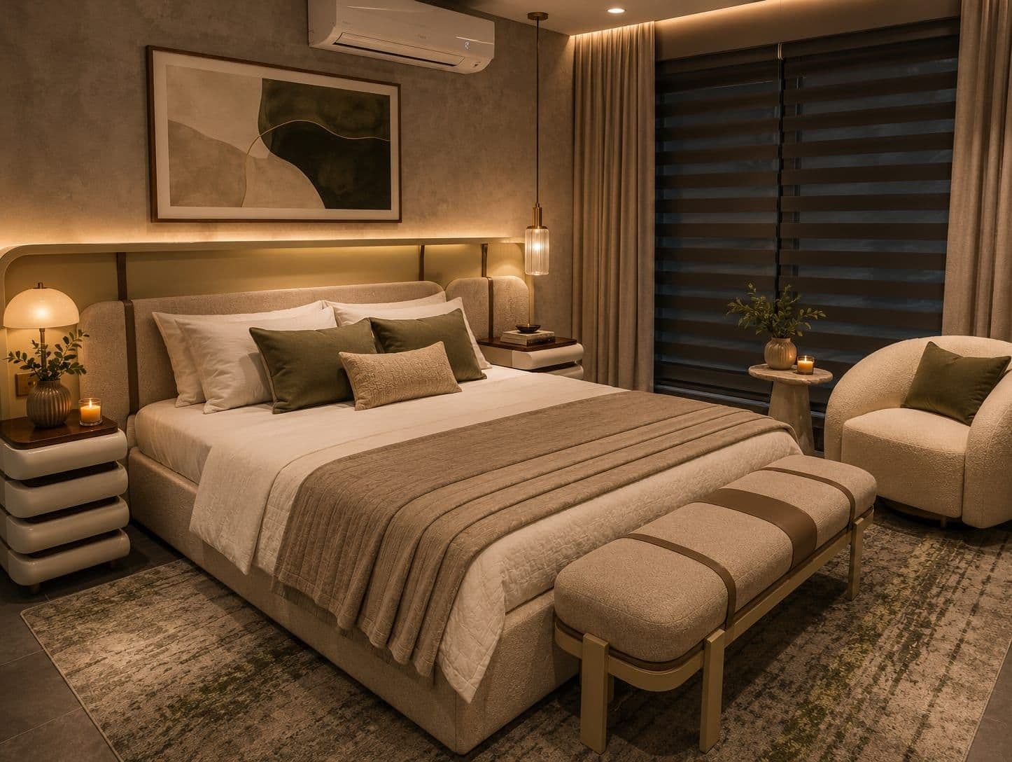 Bed — Layered luxury for restful suites.
